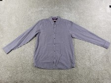 Ted Baker Mens Long Sleeve Button Up Shirt 4 Purple Plaid Cotton Pearl Trim