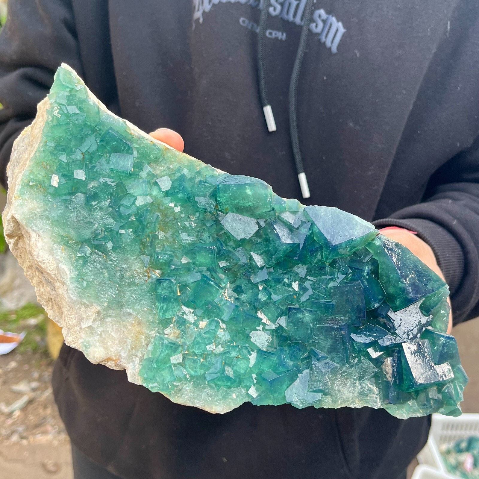 5.6lb Natural Green Cube Fluorite Quartz Crystal Cluster Mineral Specimen for Collectors