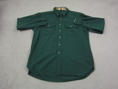 #ad Cabelas Shirt Mens Extra Large XL Green Canvas Hunting Fishing Made in USA 80s $14.50