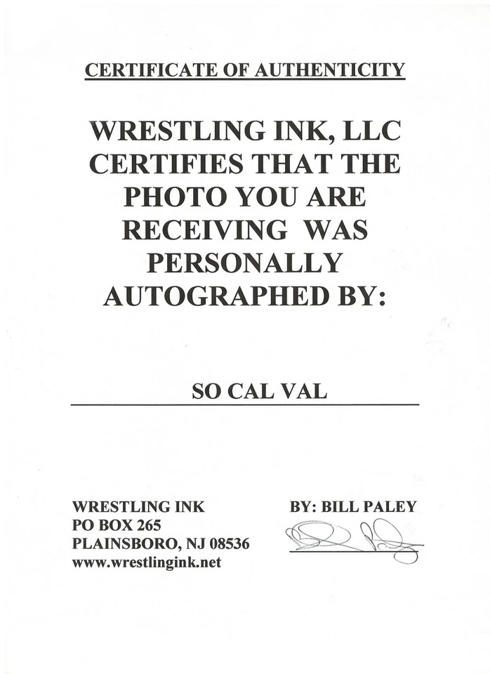 SOCAL VAL TNA БОРЬБА НОКАУТ РЕДКАЯ ПОДПИСАННАЯ ФОТОГРАФИЯ С ДОКАЗАТЕЛЬСТВОМ - Изображение 2 из 2