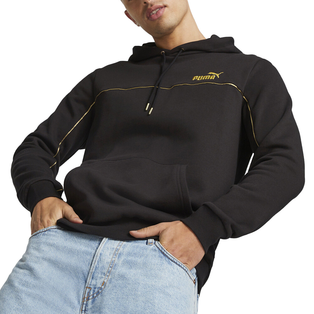 Puma Essential Minimal Gold Пуловер с капюшоном Мужская черная повседневная верхняя одежда 68001301
