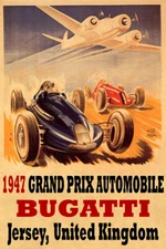 1947 Grand Prix Automobile Bugatti Car Racing UK Vintage Poster Repro FREE S/H