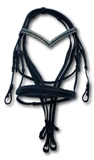 Leather Bridle Snaffle with V-Shaped  5 row Pearl  Browband with Reins