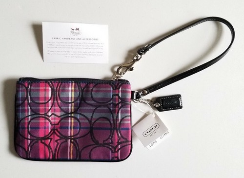 Coach Signature Stripe Tartan Plaid Wristlet F44127 ☆ New ☆ - Picture 11 of 12