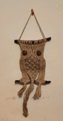 Vintage Makramee Eule Wandbehang Deko groß Jute 60er Jahre Boho Retro