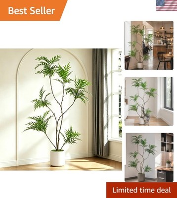 6FT Artificial Mahonia Fortunei Tree, Real-Touch Leatherleaf Faux Tree with D...