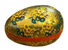 Antique W Germany German Papier Mache Easter Egg Floral Flowers 5.75”