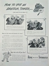 1943 vintage Royal typewriter Print Ad. Black And White Cartoon Illustration  thumbnail
