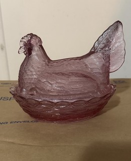 Vintage Pink Pressed Glass Hen on Nest Covered Dish