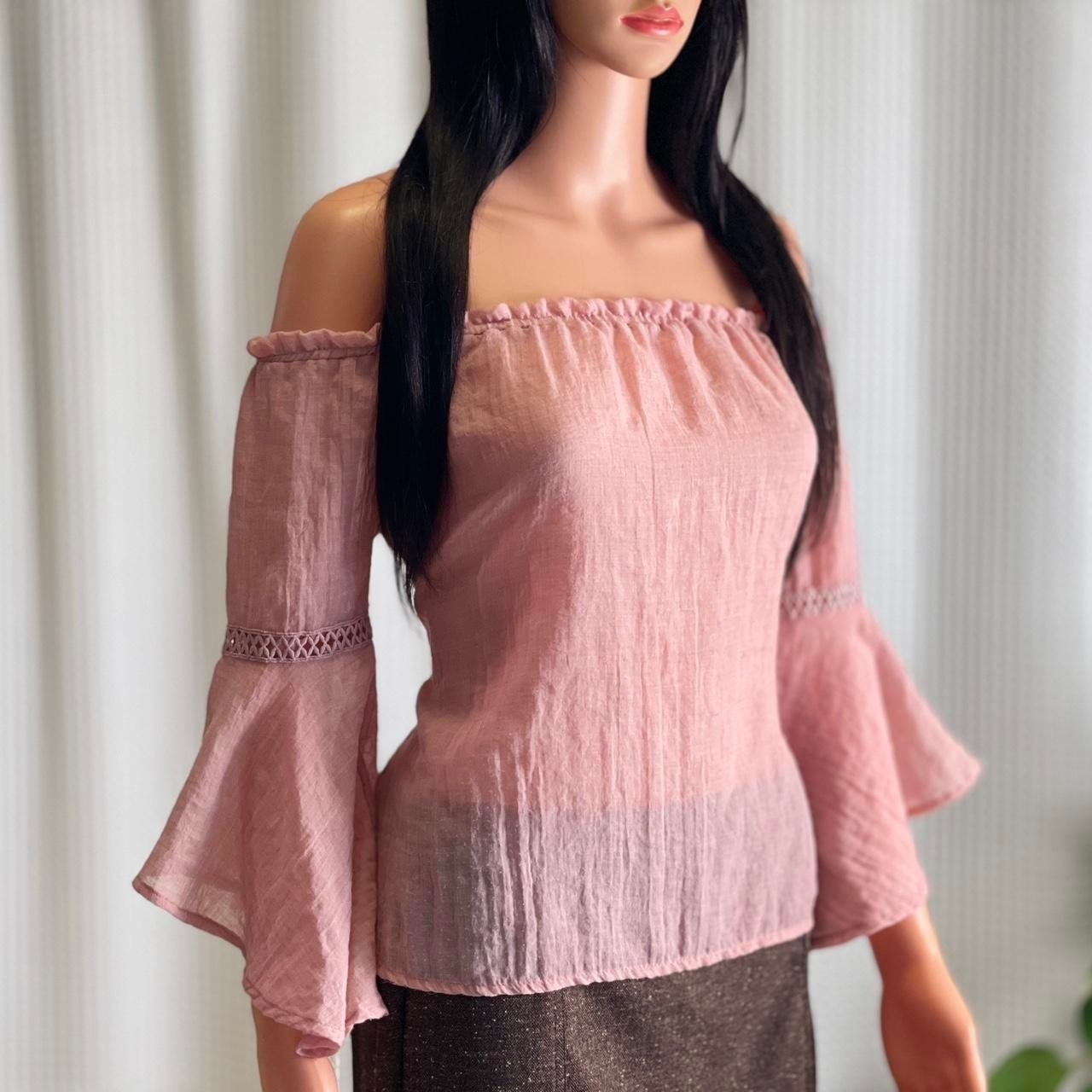 Vintage Y2K Charlotte Russe Pink Off Shoulder Bell Sleeve Blouse Top Cottage S