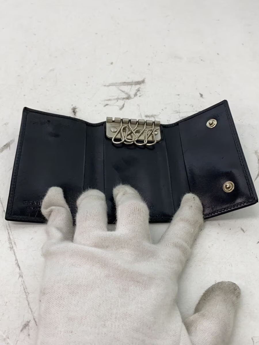 PRADA Leather Key Case, Black, Solid Color, Men's… - image 4