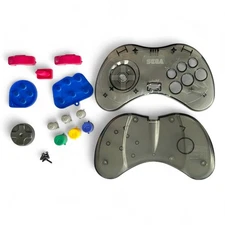 Sega Saturn Model 2 Controller Shell Smoke Clear Black + Buttons Pads Screws Set