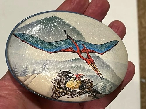 Potpourri Press Vintage Match/Pill Box Tin Pterodactyl Reptile with Nest
