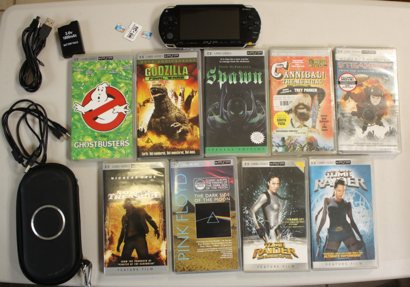 PSP 1001 w/Movies and Accessories lot Spawn, National Treasure - Free Shipping