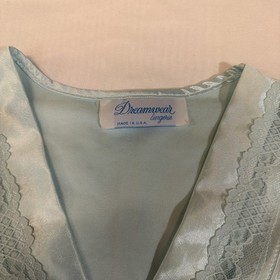 Vintage Dreamwear Lingerie Ice Blue Satin Lace Trim Long Sleeve Nightgown S USA