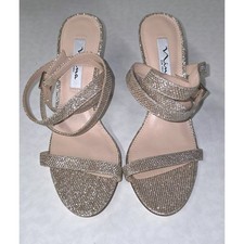 NEW Nina Sparkly Glitter Stiletto Heels Sandals Women Sz 8 Gold Strappy Evening