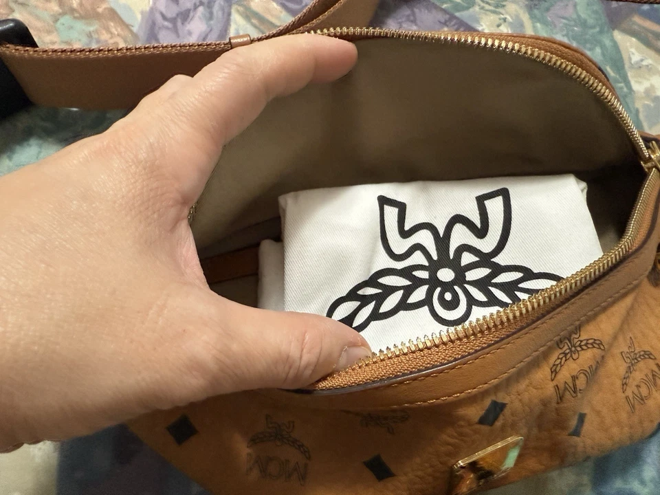 Authentic MCM Fursten Belt Bag/Fanny Pack in Visetos Medium Size Cognac Color - Image 3 of 4