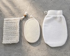 Exfoliating Mitt & Loofah Spa Gift Set Soap Saver Bag Body Care Kit VELNARO