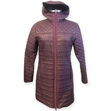 Title Nine Kismet Car Coat Puffer Jacket Size Medium Purple Hood Zip Up Quilted