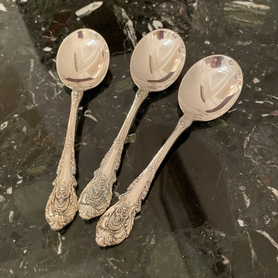 MINT WALLACE SIR CHRISTOPHER  3 Cream Soup Spoons 6” STERING SILVER FLATWARE SET - Image 3 of 4