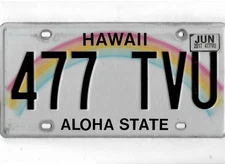 HAWAII 2017 license plate "477 TVU" ***OAHU***