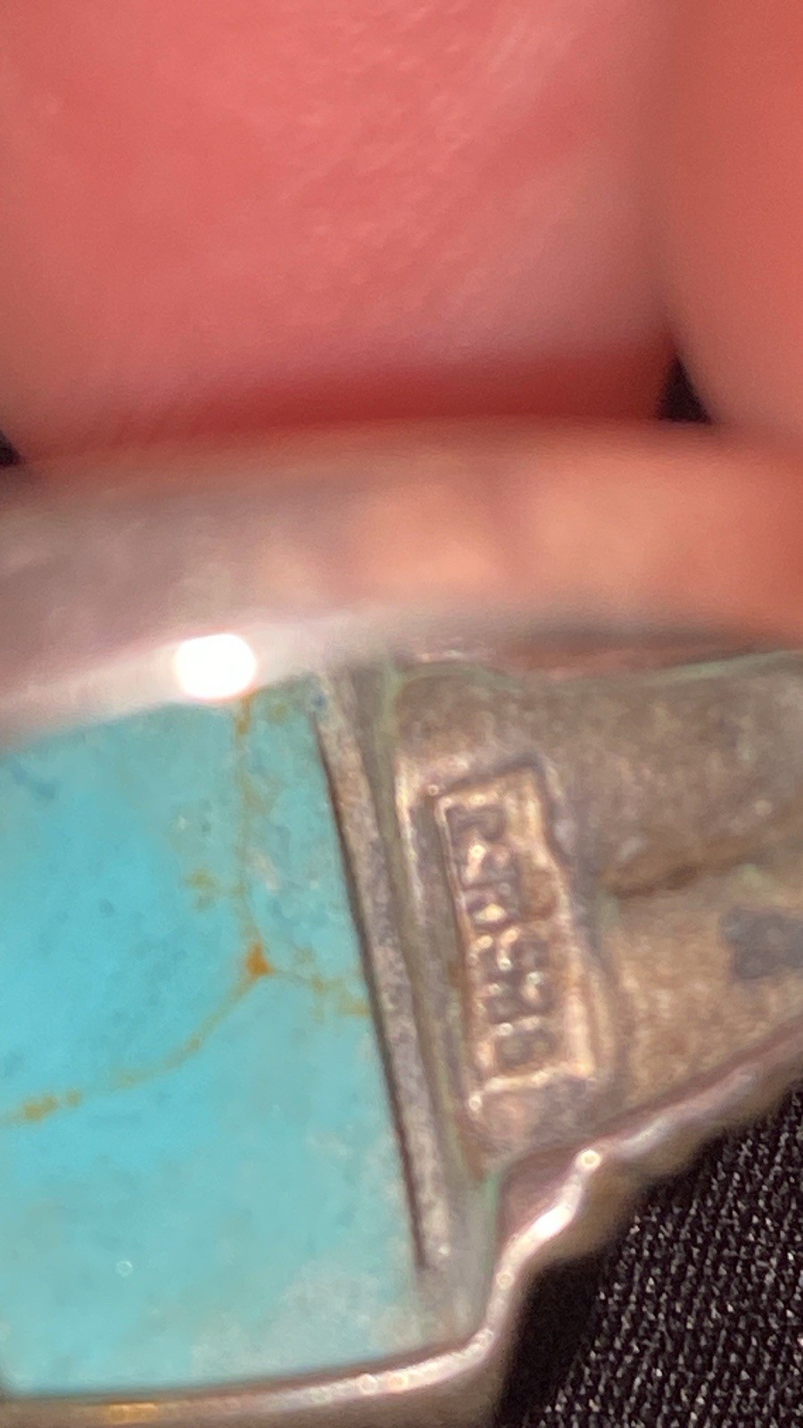 Sterling Silver Large Rectangular Turquoise Signe… - image 6