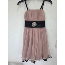 Sparkly Rhinestone Embellished Tulle Party Dress Black Sash Bow Back