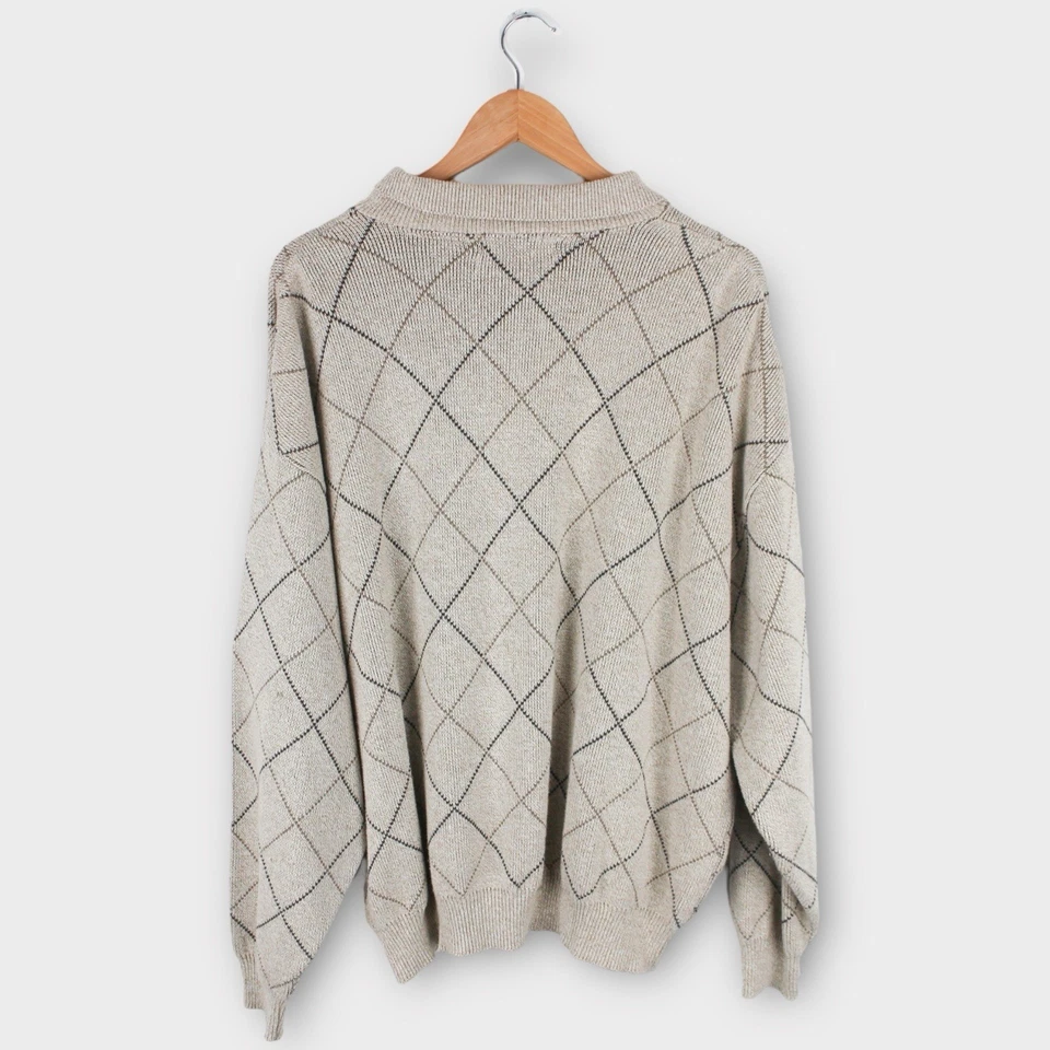 Suéter Polo Vintage Cypress Links Para Hombre XL Beige Tejido Argyle Hecho en EE. UU. Foto 3 de 4