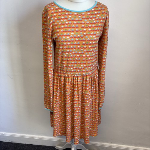Duns Dress Size Medium Orange Boat Pattern Nautical Organic Cotton - Picture 1 of 9