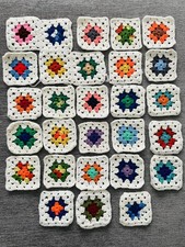 GRANNY SQUARE Lot - 28 Hand Made Crochet Squares for Projects Crafts Coasters