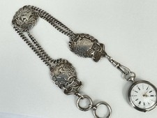Antique Silver 19th Century French Ladies Fob Watch with French Chatelaine 