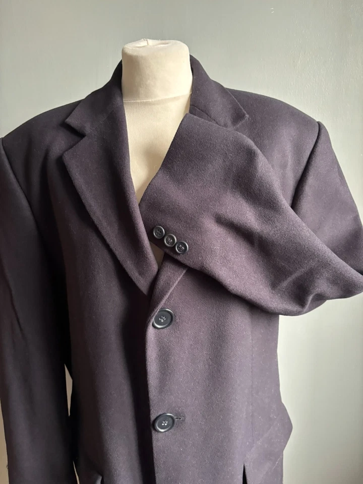 Mens WOOL COAT 42 40 TRENCH ITALIAN FABRIC 35% cashmere lightweight navy MILANO - Image 3 of 4