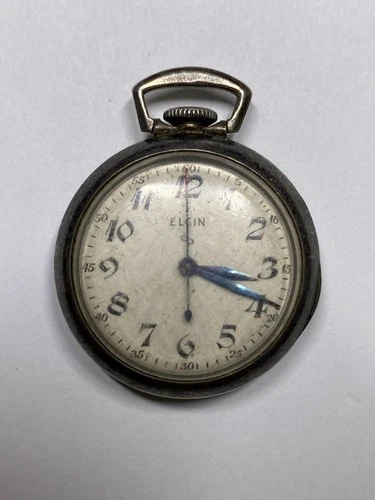 Antique Elgin 15 Jewels 0.925 Silver Pocket Watch Pre-Owned Doesn't Run (36-#56)