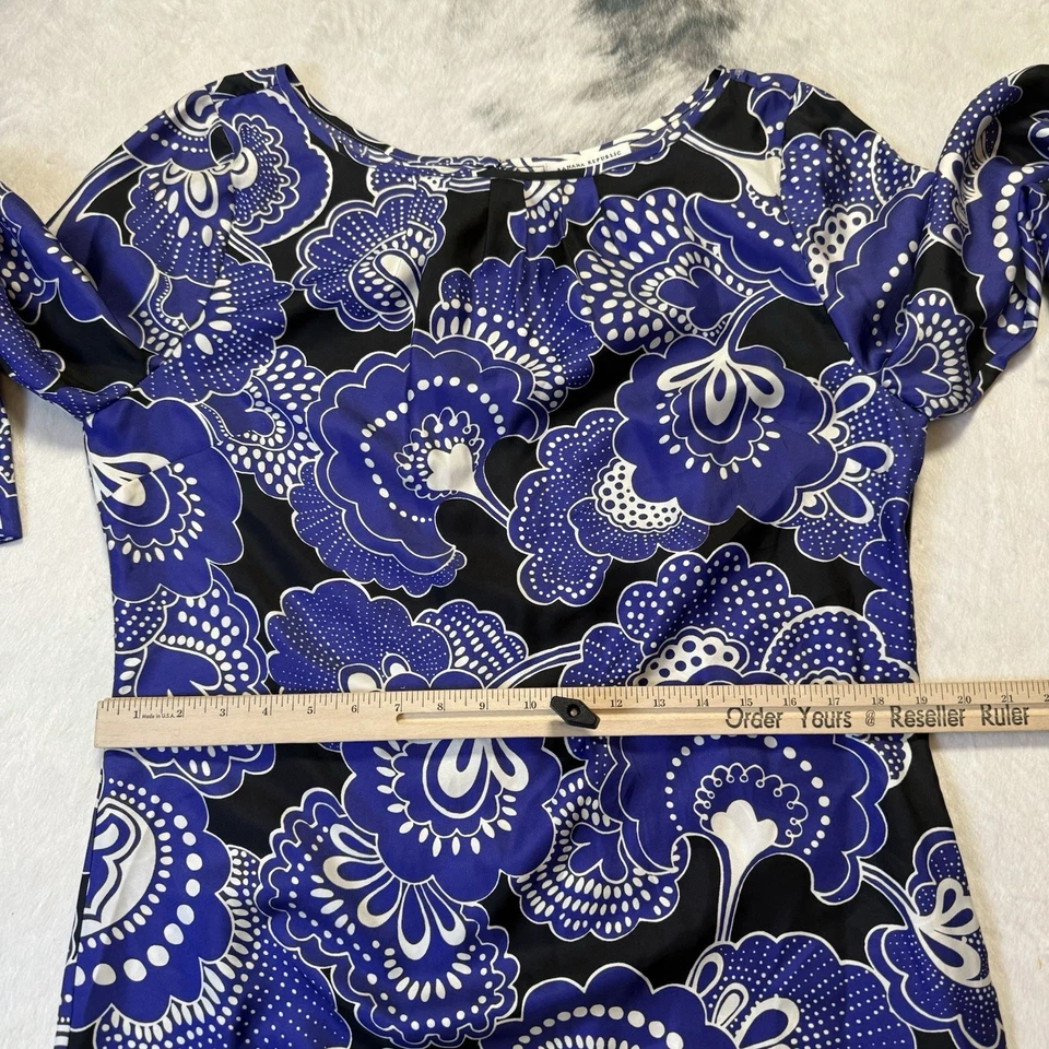 Vestido Banana Republic para mujer talla 14 azul multicolor estampado cachemir seda cambio Foto 4 de 4