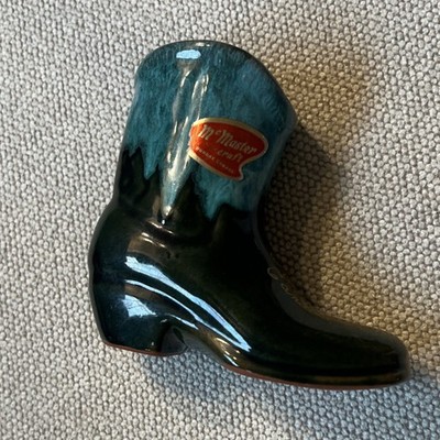 Small McMaster Craft Boot Ceramic Planter Green Blue Glossy Dundas Canada
