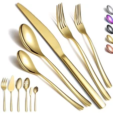 46pc Gold Stainless Steel Flatware Set - Cutlery & Utensil Set, Dishwasher Safe