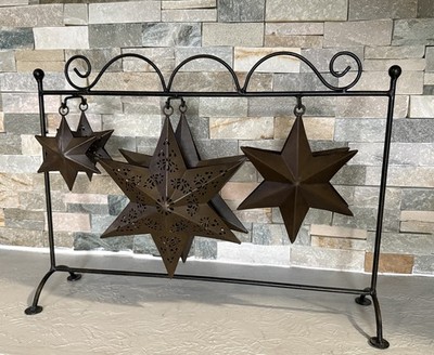 Metal stand for lanterns or rustic-style star-shaped hanging 6 Metal Stars.