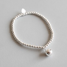 3mm Women Real S925 Sterling Silver Classic Ball Bead Chain Bracelet Bangle