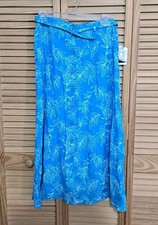 Sag Harbor A-Line Skirt Blue Floral Midi Unlined Lightweight Pxs. C-44