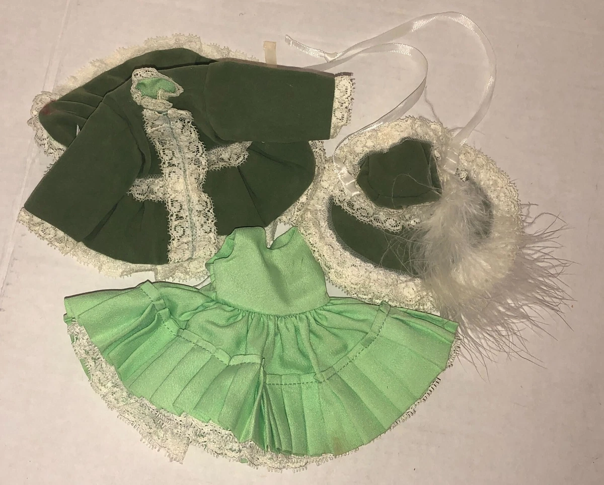 Antique Style Green Doll Outfit Dress Jacket Hat fits 6 8