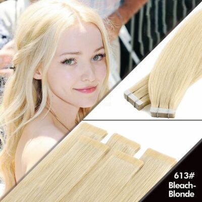 Tape in Human Hair Extensions Blonde Straight Seamless Skin Tape 613# 60# #2 #27