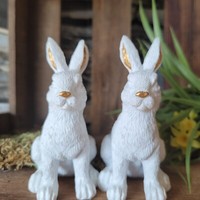 2 X Hasenfigur Hase Osterhasen 11.5 Cm Weiß Hasen Gold Deko Osterdeko Oster Deko