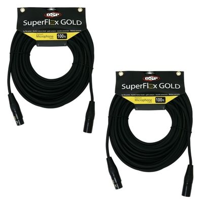 2 SuperFlex GOLD Soft Lay Flat XLR Microphone 100 ft Mic Cable - Gold Contacts