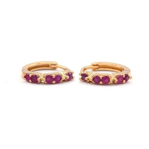 Natural Red Ruby Women Huggie Hoop Earrings 10k Solid Gold Earrings m483 - Picture 3 of 6