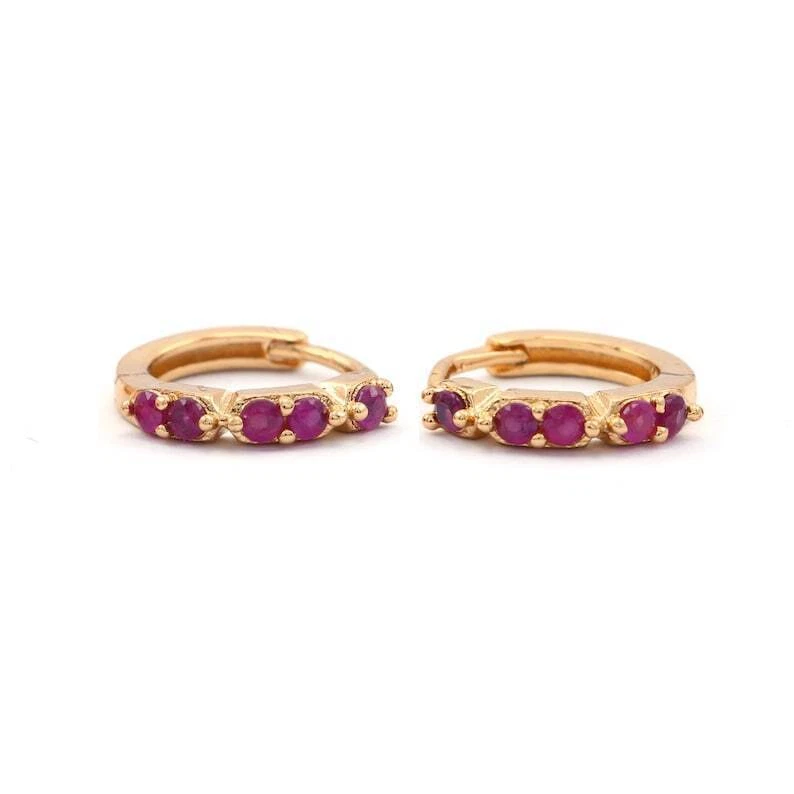 Natural Red Ruby Women Huggie Hoop Earrings 10k Solid Gold earrings m483 - Image 3 of 4