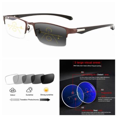 Multifocal Progressive Metal Half Rim Transition Photochromic Reading Glass