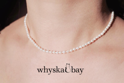 Whyskabay Freshwater Pearl Beaded Necklace: 3-4mm Pearl & 18K Gold Plate