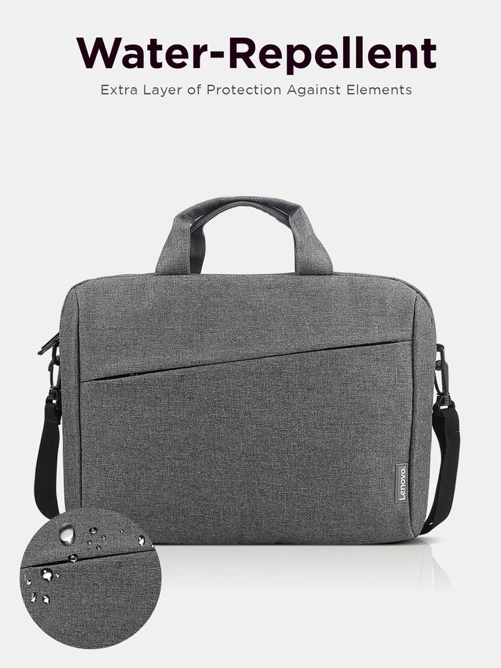 Bolso de hombro para computadora portátil Lenovo 15,6 pulgadas T210 gris resistente al agua apto para viajes Foto 3 de 4