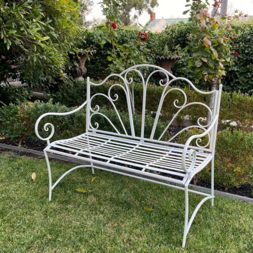 Garden Bench Metal Seat, Ava, Distressed Cream 108x55x97cm - Picture 6 of 9