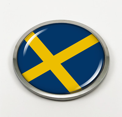 Sweden Flag 3D Domed Emblem Badge Car Sticker Chrome ROUND Bezel